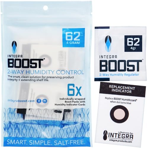 Integra Boost - 62% RH Level - 4 Gram Size - Two-Way Humidity Control Pack - Incl. Replacement Indicator Cards - Food Storage & Herbs Moisture Balancer for Up to 1/2 oz
