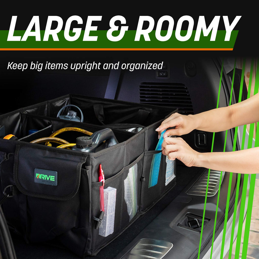 Drive Auto Car Trunk Organizer - Collapsible, Multi-Compartment Automotive SUV Car Organizer for Storage w/Adjustable Straps