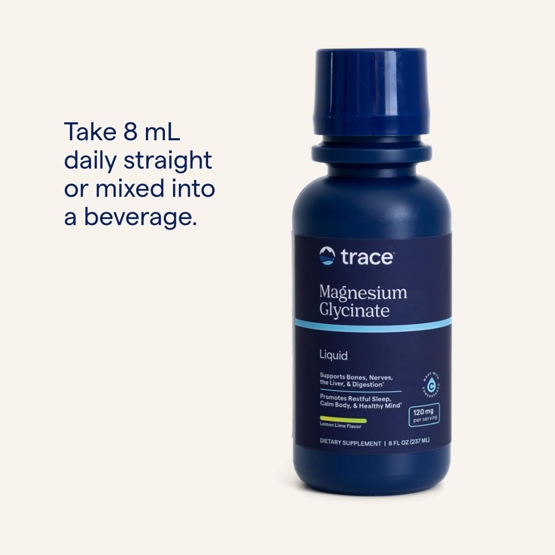 Trace Minerals Magnesium Glycinate - Liquid Magnesium Glycinate for Bone, Nerve & Digestive Health - Supports Sleep Quality, Clarity & Focus - Gentle - Lemon Lime Flavor - 8 fl oz (30 Servings)